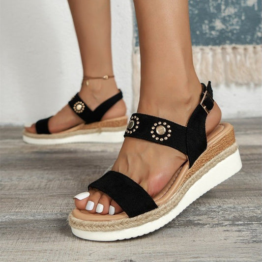 Sandals Plus Size Hemp Rope Buckle Wedge Beach