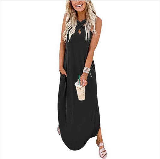 European And American Beach Casual Loose Sleeveless Long Skirt