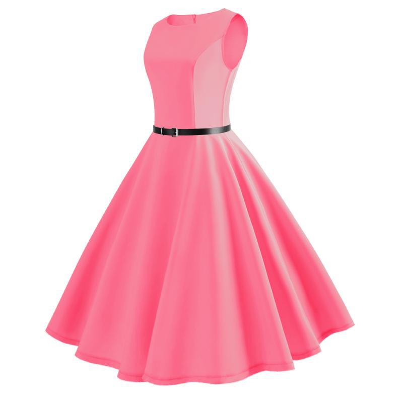 Retro Hepburn Style S50 Cinched Swing Dress with Belt: A Popular and Fashionable Choice