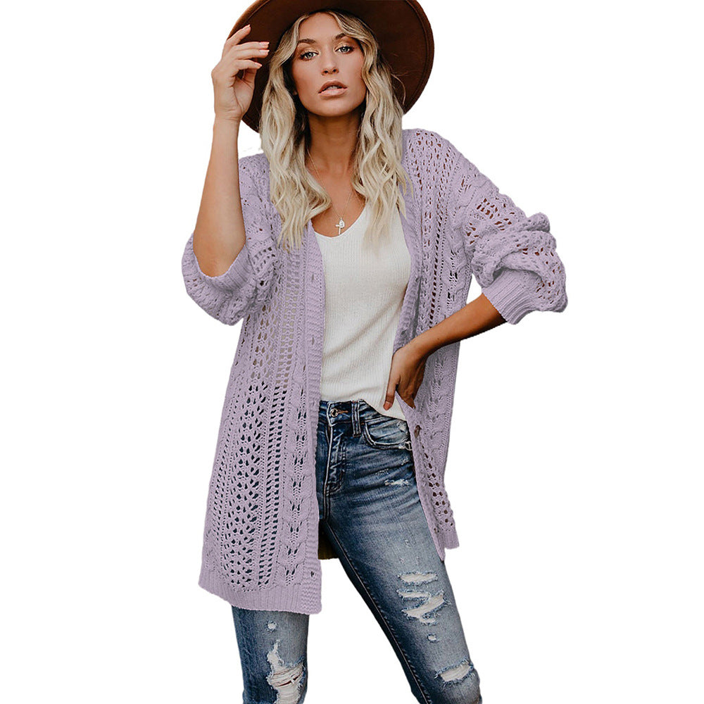 Solid Color Knitted Button Coat Cardigan Sweater for Women
