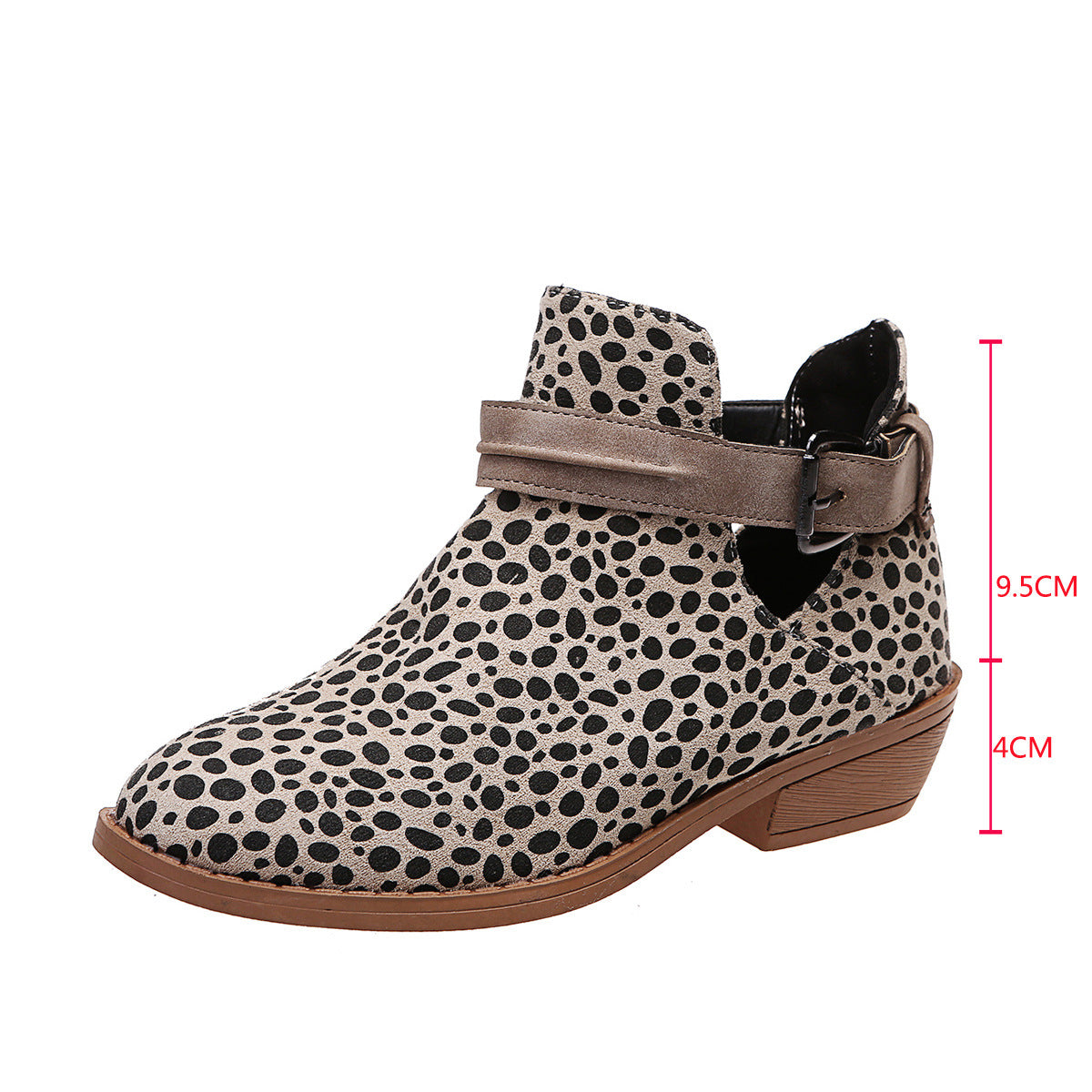 Stylish Leopard Print V Cutout Ankle Boots with Buckle for Women