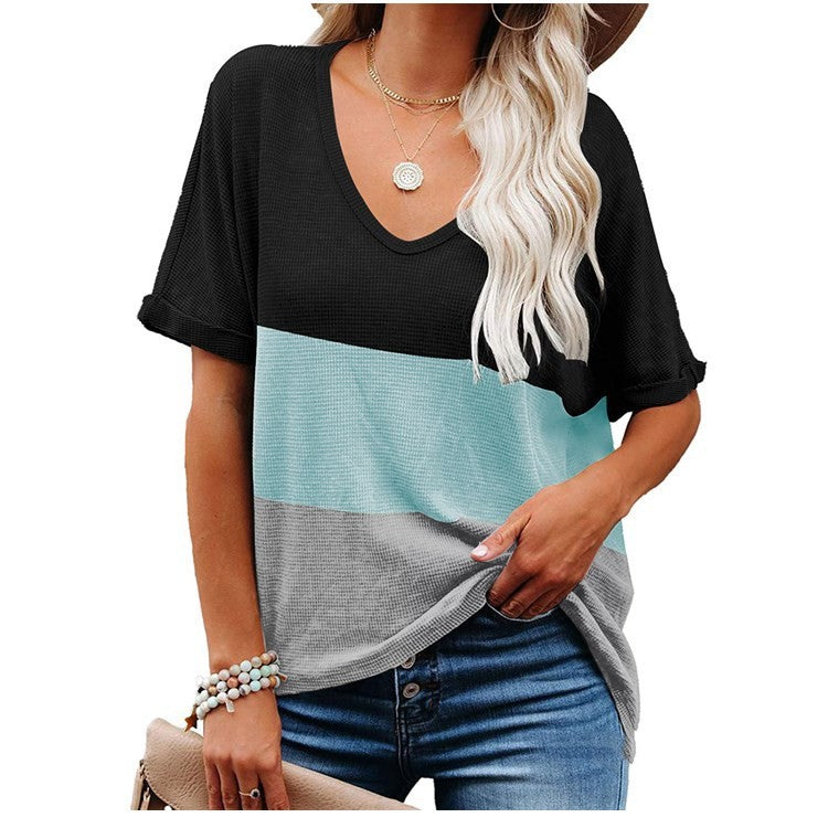 Fashionable Women's Color Matching Pullover Short Top