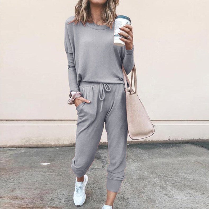 Loose Solid Color Long Sleeve Casual Set