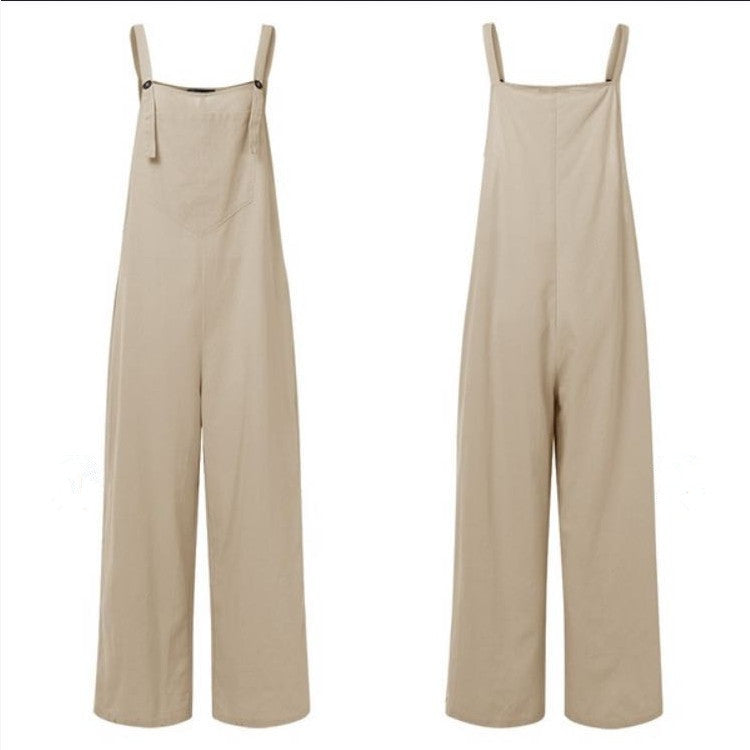 Women's Casual Jumpsuit with Adjustable Straps and Pockets