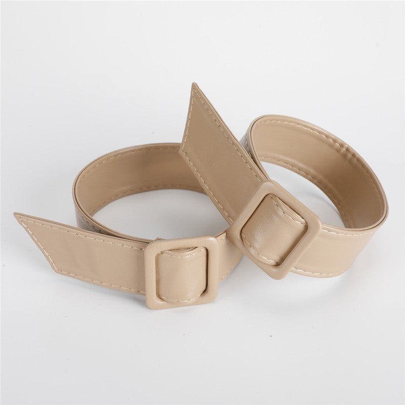 Soft Leather Trench Cuffs With Hand Wrist Strap