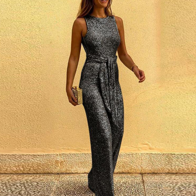 Silver Sequined Sleeveless Jumpsuit