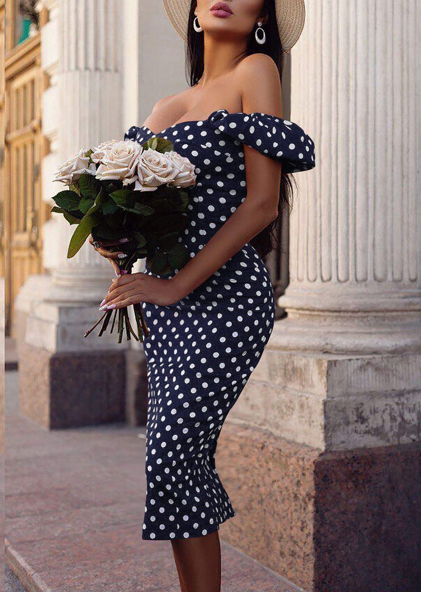 One-Shoulder Split Dress with Polka Dot Tube Top