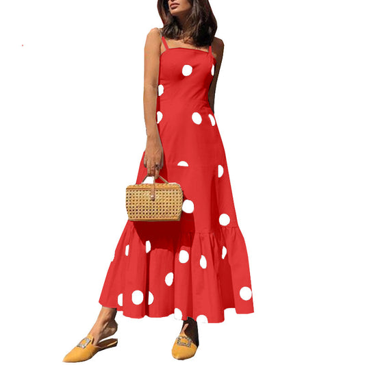 Cross-Border Foreign Trade Suspender Fashion Dress with Polka Dot Long Skirt