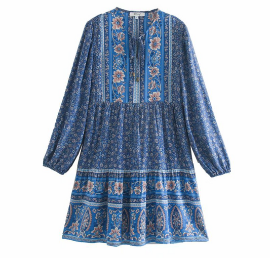 Dress with Positioning Printing in Rayon Fabric