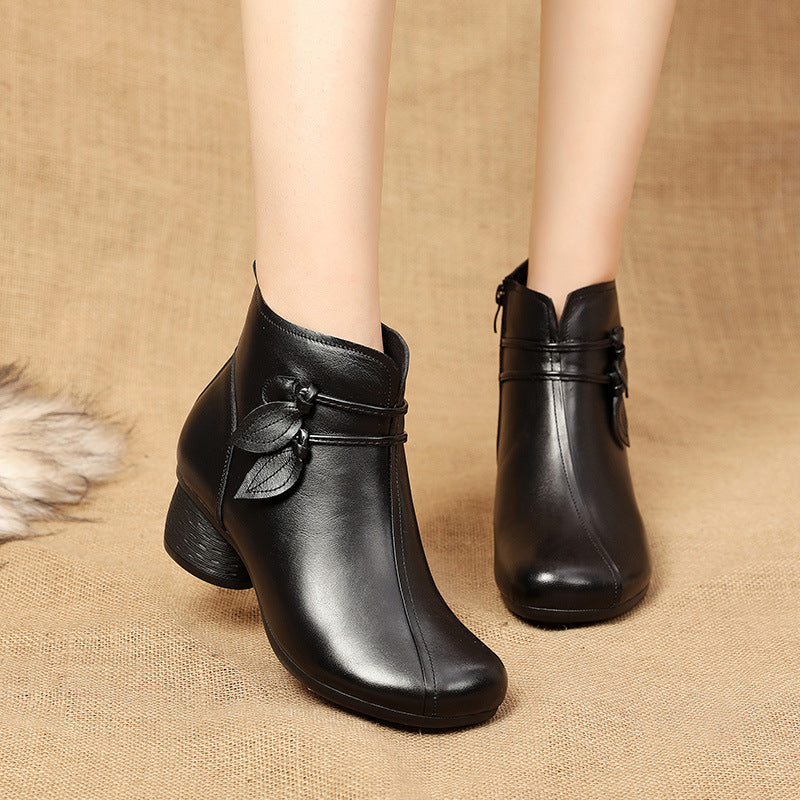 Plush Warm Boots for Women with Thick Heel