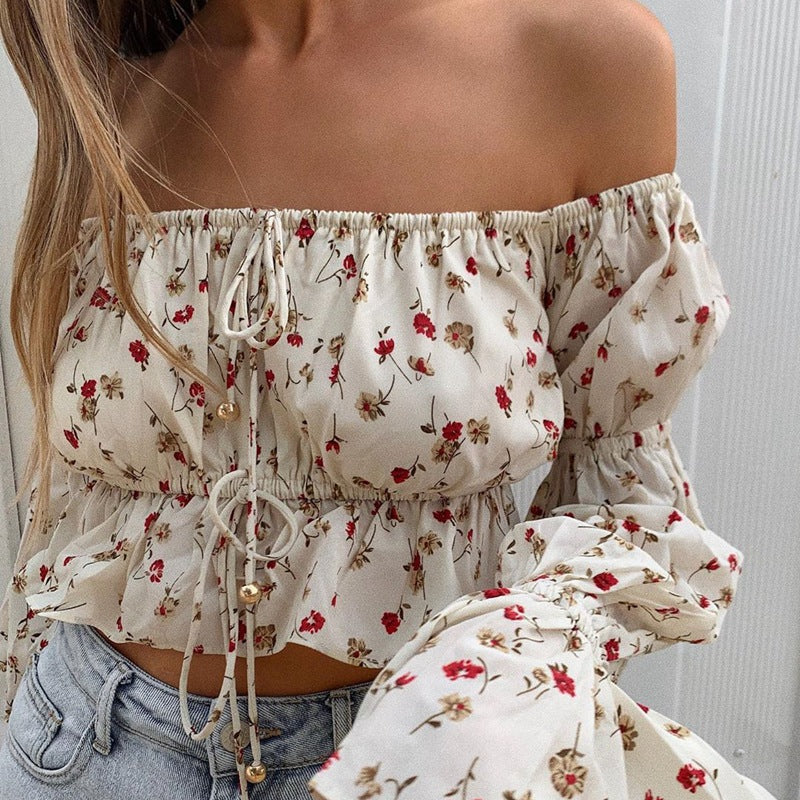 Floral Print Shirt with Flared Sleeves