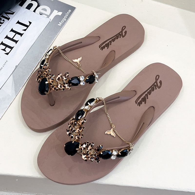 Women's Fashion Outer Wear Flat Bottom With Chain Flip-flops