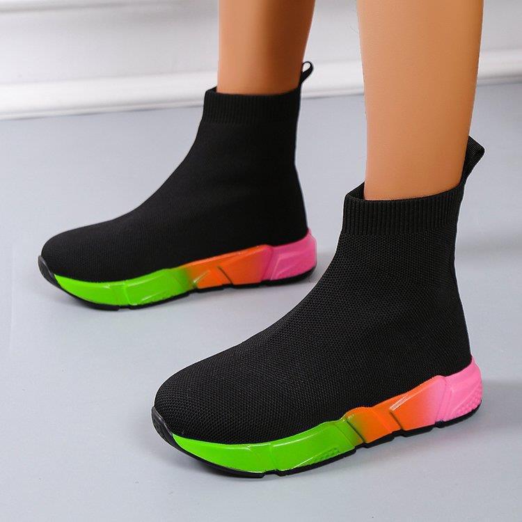 Iridescent Shoes Platform Black Ankle Boots For Women