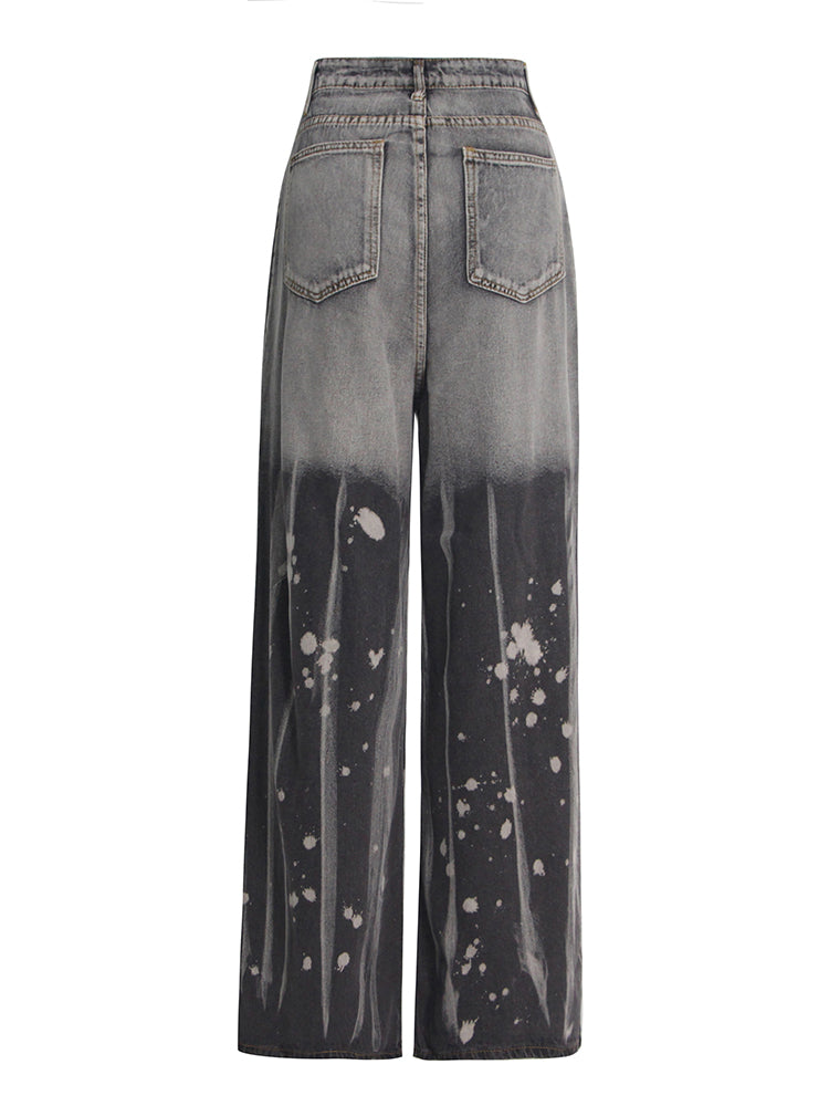 Retro Tie-dyeing Gradient Washed-out Jeans Woman