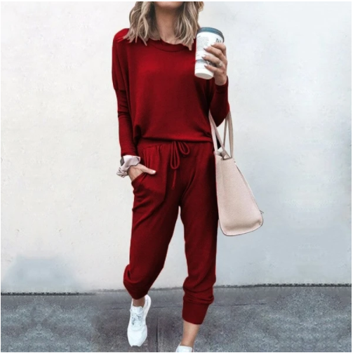 Loose Solid Color Long Sleeve Casual Set