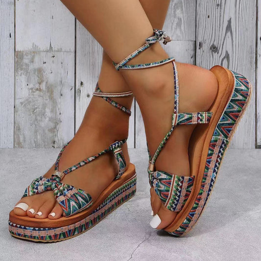 Bohemian Ankle Strap Platform Ethnic Sandals