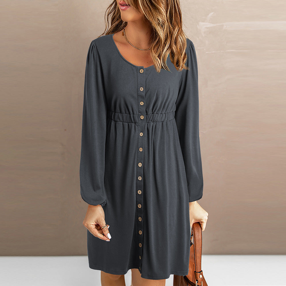 Women's Fashion Casual Solid Color Long-sleeved Dress