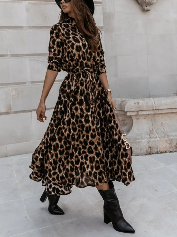 Long sleeve leopard print dress