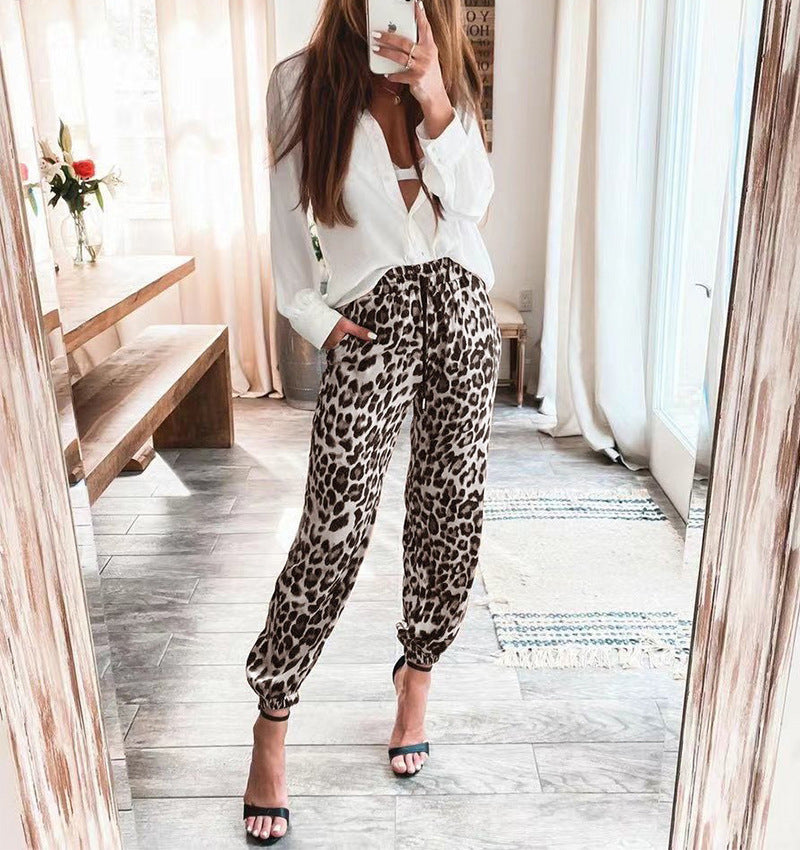 Step Up Your Fashion Game with New Leopard Print Elastic Waist Casual Trousers for Women.