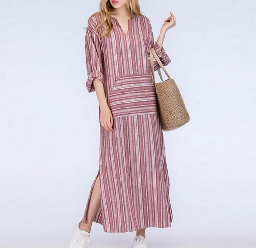 Cotton and linen loose long dress