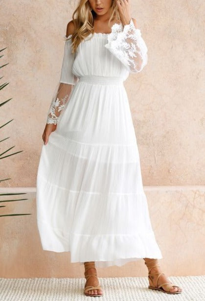 Lace stitching flared sleeve dress