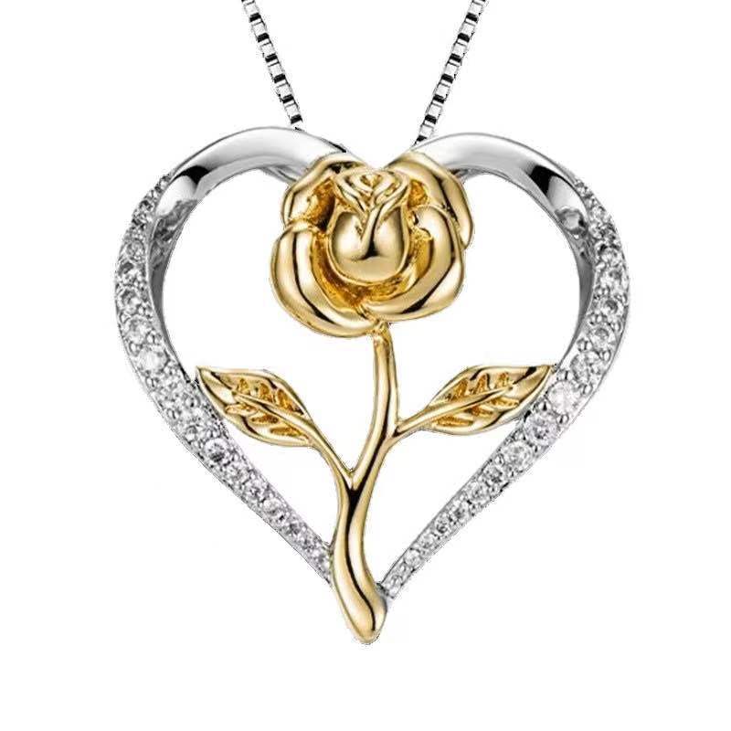 Zircon Heart Rose Silver Necklace For Women