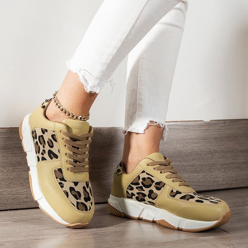 Leopard-Print White Women's Sports Sneakers for Running