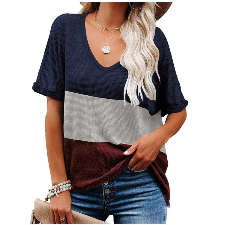 Fashionable Women's Color Matching Pullover Short Top