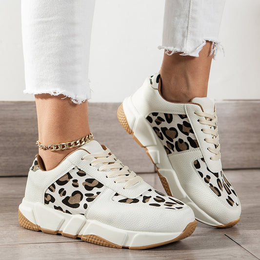 Leopard-Print White Women's Sports Sneakers for Running