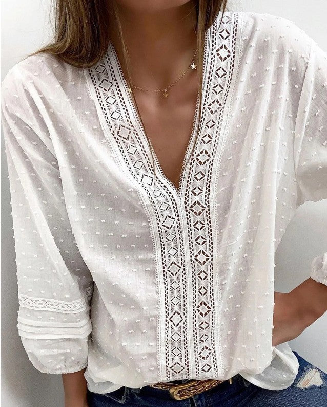 Embroidered Lace Short-Sleeved Top for Women.
