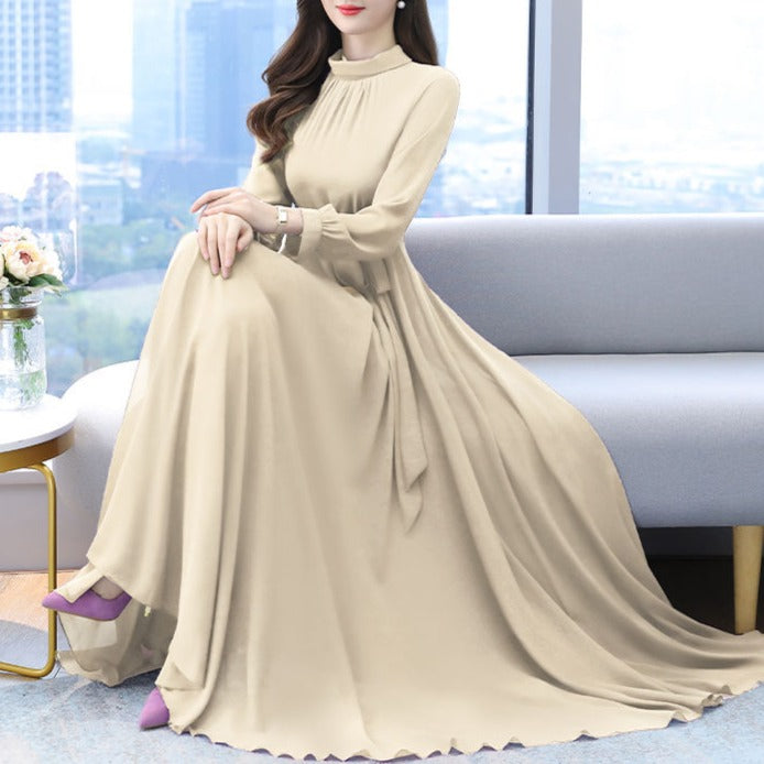 Solid Color Chiffon Dress for Women