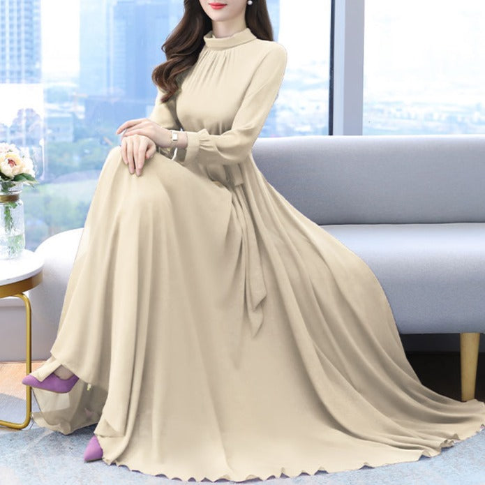 Solid Color Chiffon Dress for Women