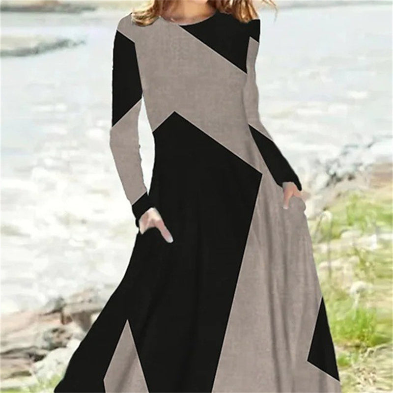 Women's Fashion Vintage Style Long Sleeve Maxi Dress