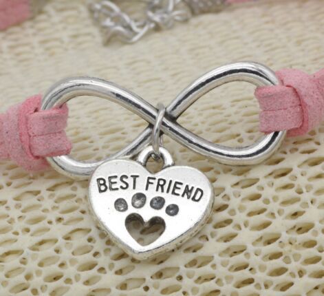 Vintage 8-word Peach Heart Best Friend Flanelle Rope Bracelet Hand Weaving Bracelet