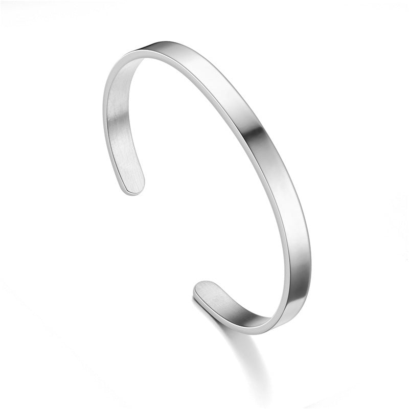 Stainless Steel C-shaped Engraved Bracelet Ring