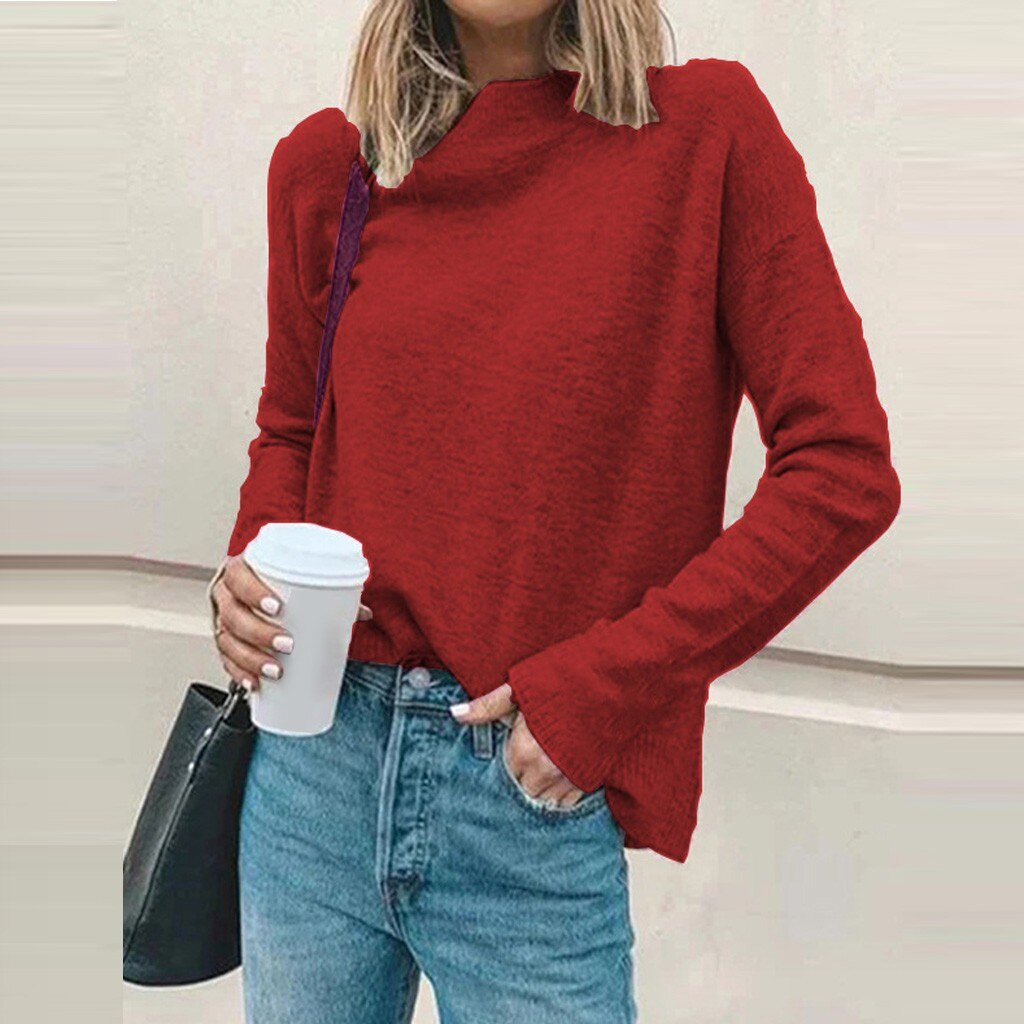 Casual high neck solid color long sleeve sweater