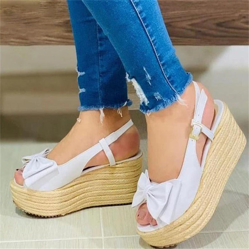 New Sweet Bow Platform Buckle Wedge Sandals