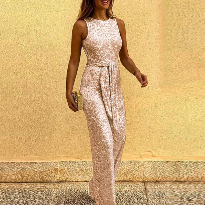 Silver Sequined Sleeveless Jumpsuit