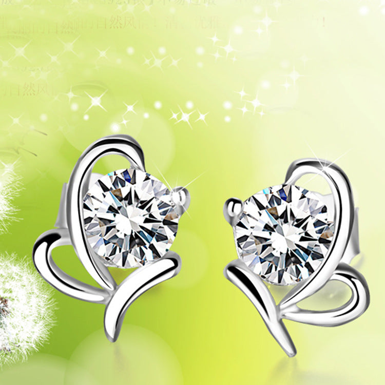 Silver Butterfly Studs Diamond Silver Earrings Zircon