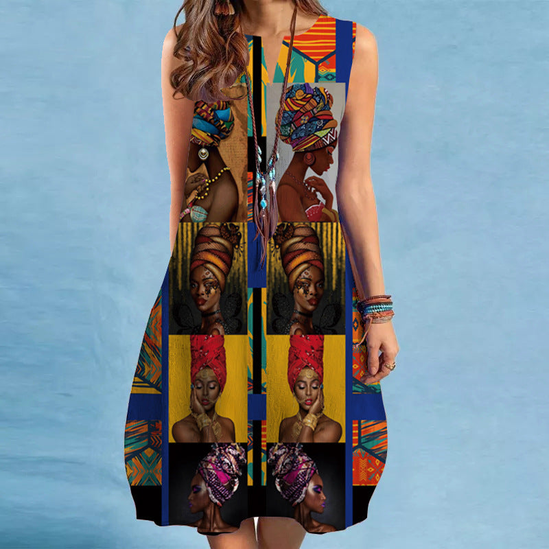 Medium Length Bohemian 3D Foreign Trade Printing Dress