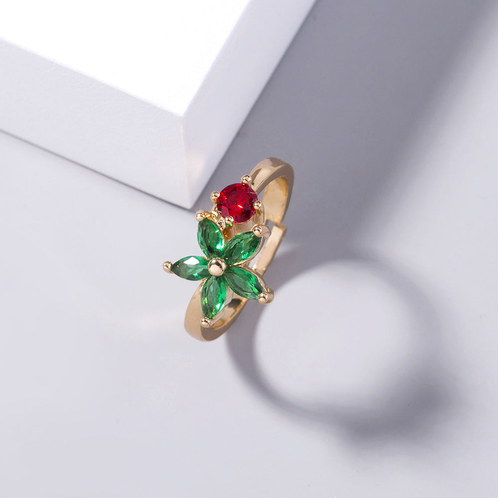 Fashion Gold 5-petal Flower Color Ring Female