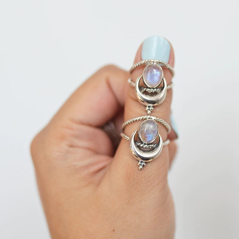 Creative Bohemian Retro Moon Stone Ring Fashion Girl