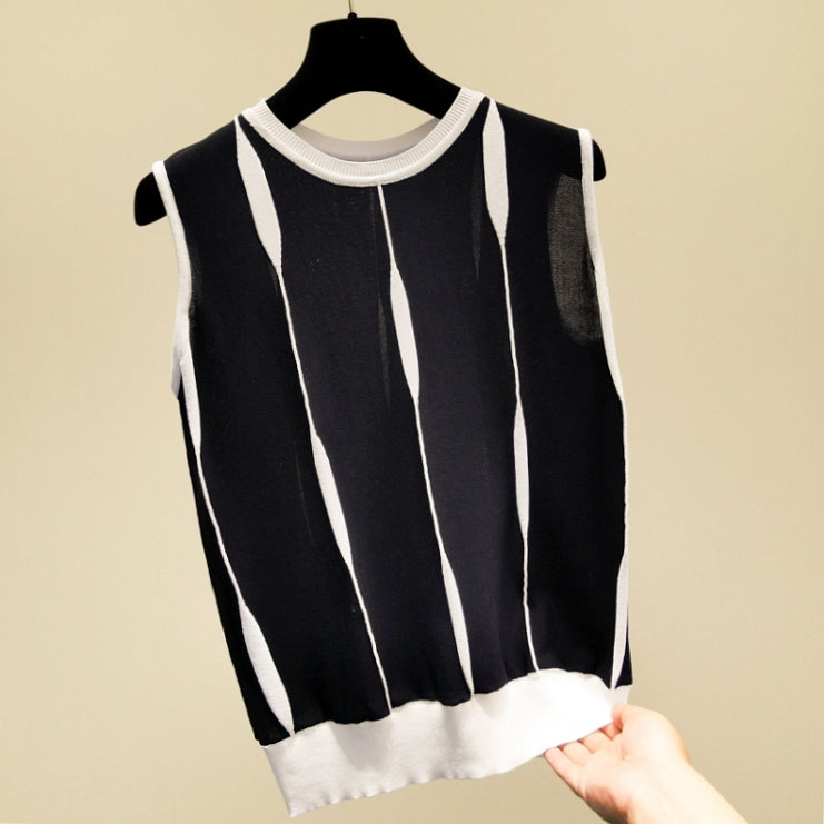 Women's Contrast Color Striped Vest Outer Wear