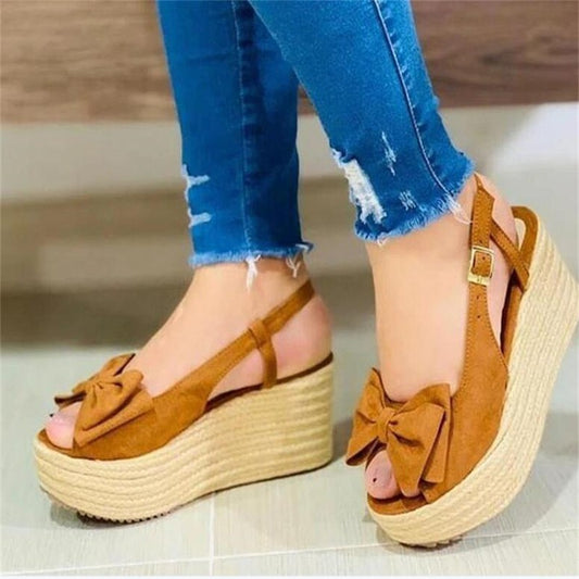 New Sweet Bow Platform Buckle Wedge Sandals