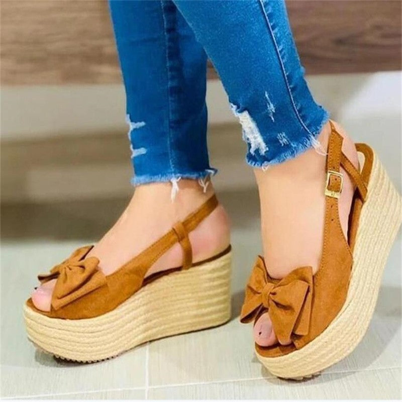 New Sweet Bow Platform Buckle Wedge Sandals