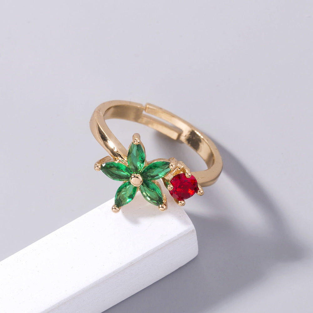 Fashion Gold 5-petal Flower Color Ring Female