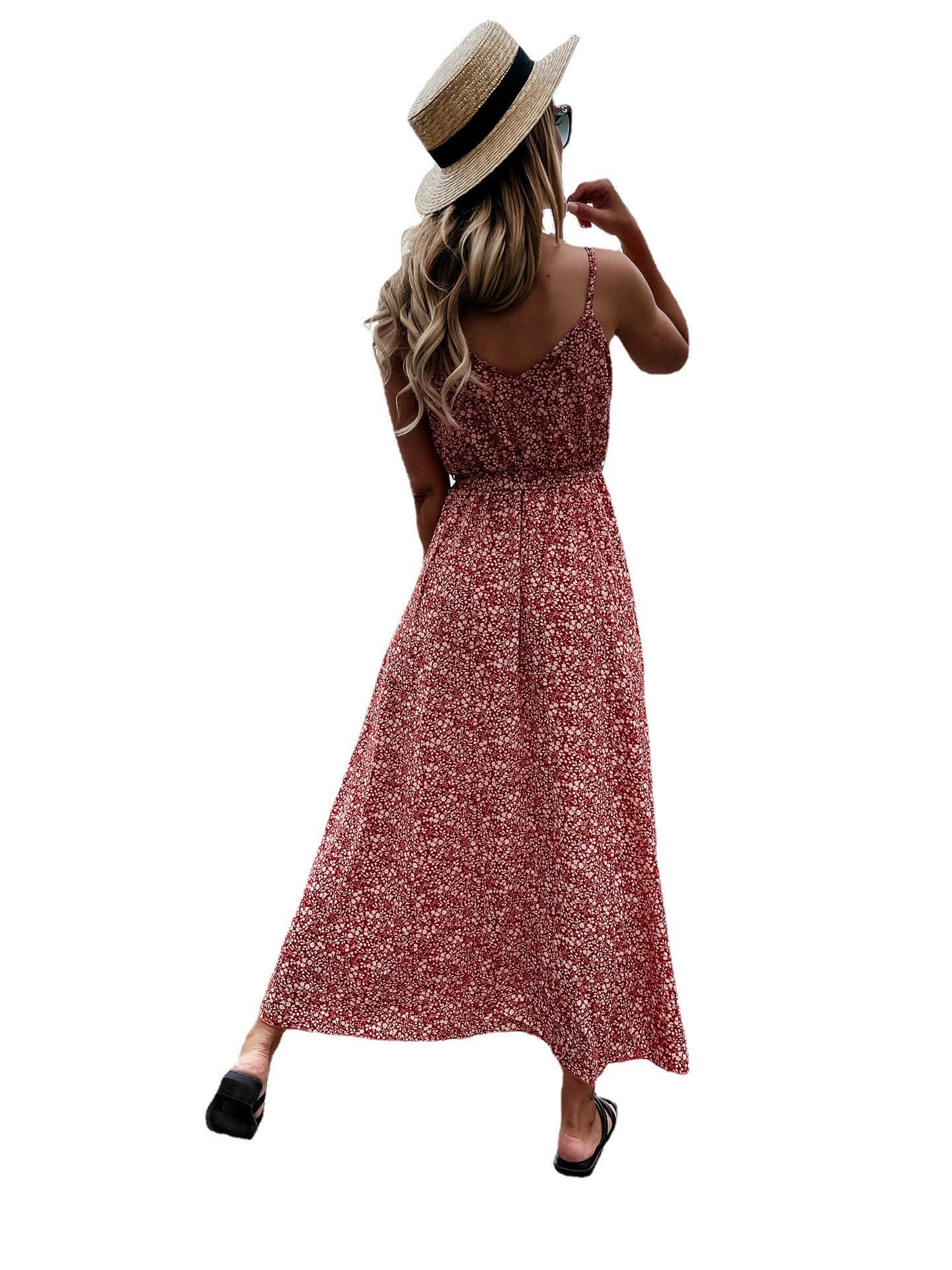 Sexy Floral Sling Dress for Women with Lace-Up Detail and a Long Skirt