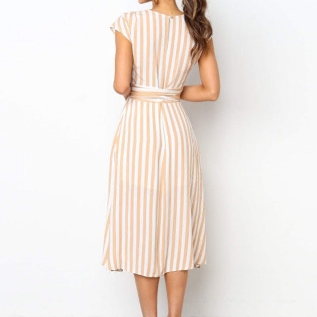 Women's New Arrival: V-Neck Lace Striped Dress