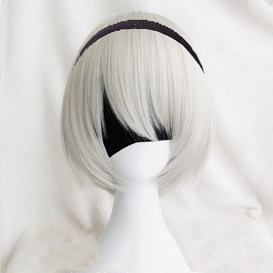 Female Silver Rice Gray And White High Temperature Silk Wig