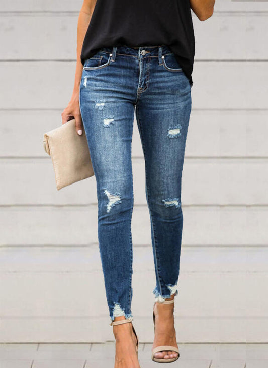 Elegant Urban Chic Women's Ripped Jeans with Pencil Fit